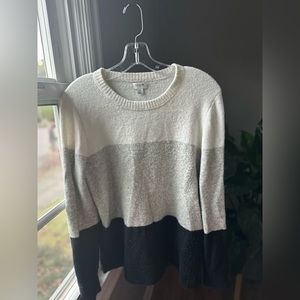 J. Crew sweater - white, grey, black boxy stripes size M